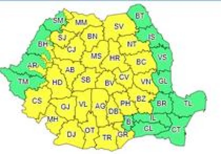 Cod galben de instabilitate atmosferica de sambata, ora 16:00, pana luni, ora 21:00