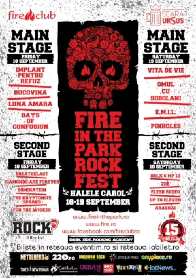 Fire In The Park Rock Fest: 20 de artisti, 2 scene si 22 ore de muzica, timp de doua zile